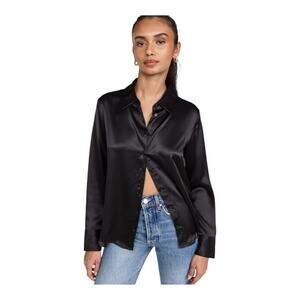 Reformation Quiet Luxury Women's size XL Black 100% Silk Button Up Old Money Top